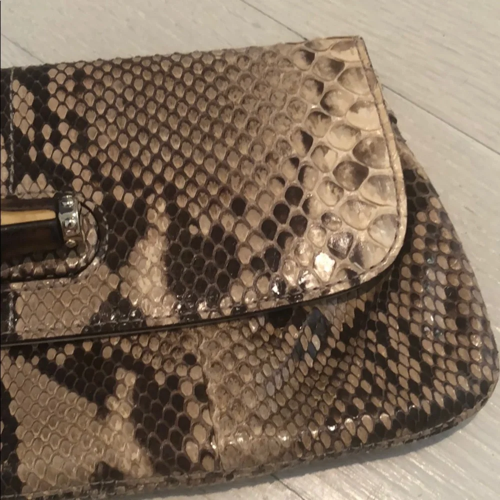 Vintage Gucci brown/beige Python bamboo clutch bag - Picture 7 of 14